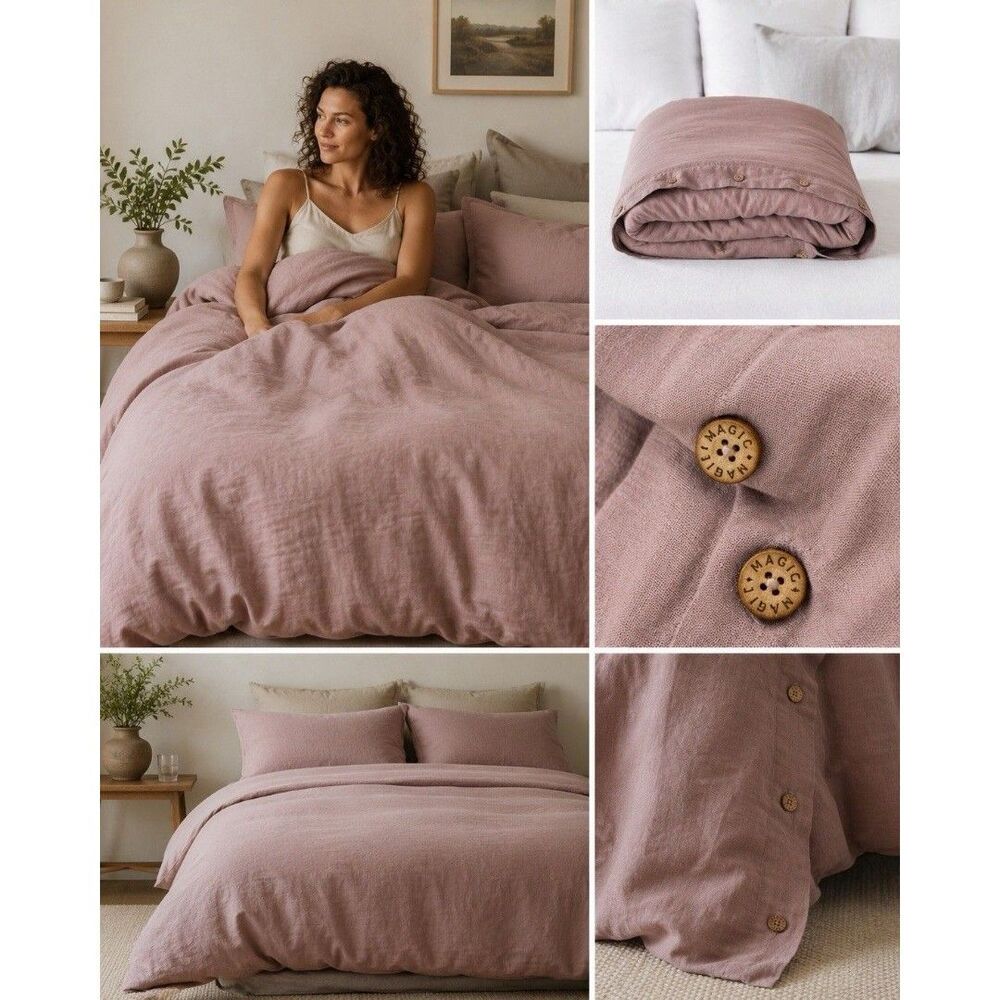 Washed Linen Duvet Cover Set - Dusty Rose